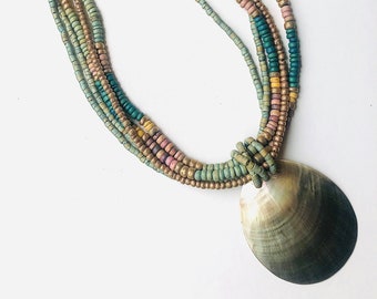 Abalone-hangerketting: regenboogterracottakralen, koperen sluiting