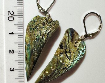 Druppeloorbellen met pauaschelp: sterlingzilver met hendel, handgemaakt