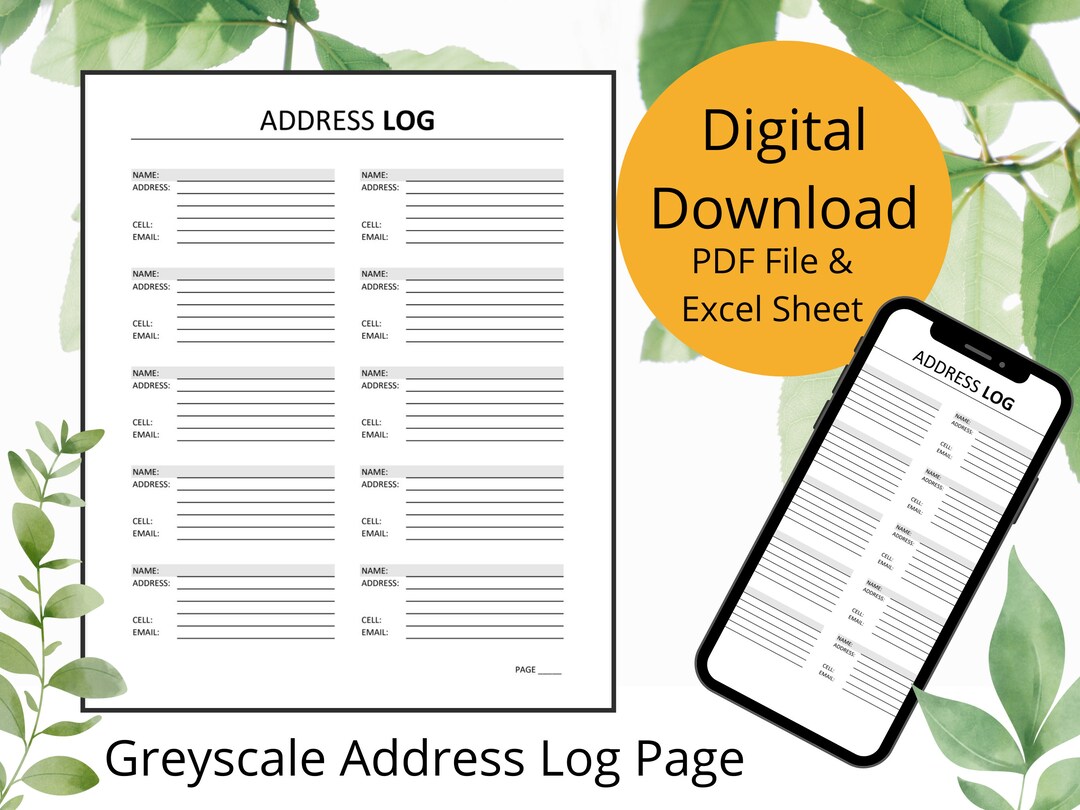 Address Book PDF Printable Includes Excel File to Create Your Own