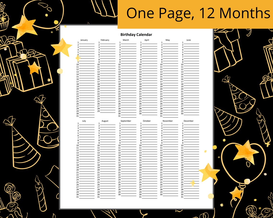 Printable Birthday Calendar Page Digital File Includes 12 - Etsy