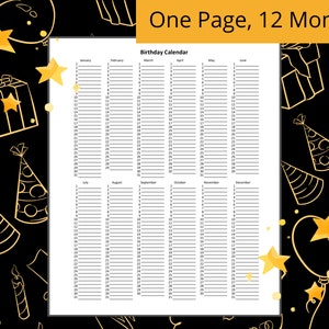 Printable Birthday Calendar Page Digital File Includes 12 - Etsy