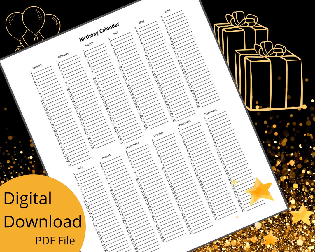 Printable Birthday Calendar Page Digital File Includes 12 - Etsy