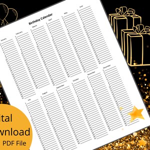 Printable Birthday Calendar Page Digital File Includes 12 - Etsy