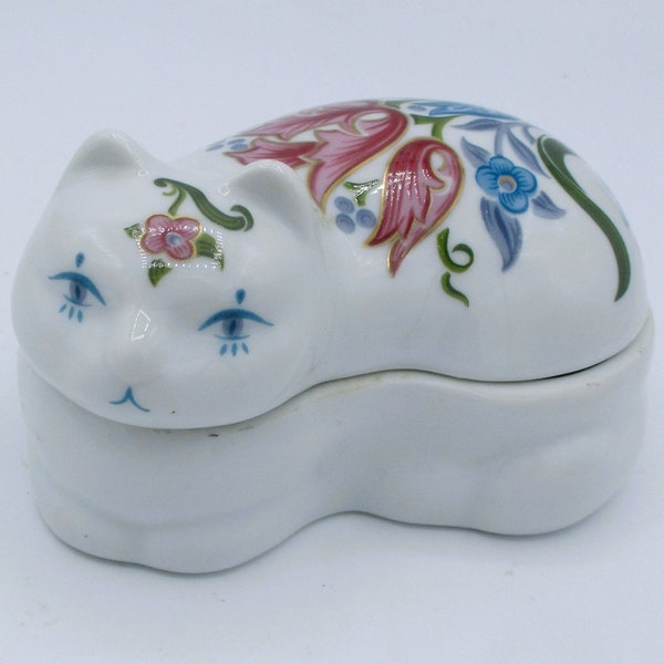 Cat Candle Holder Trinket Box Floral GardenMade for Elizabeth Arden Porcelain Vintage