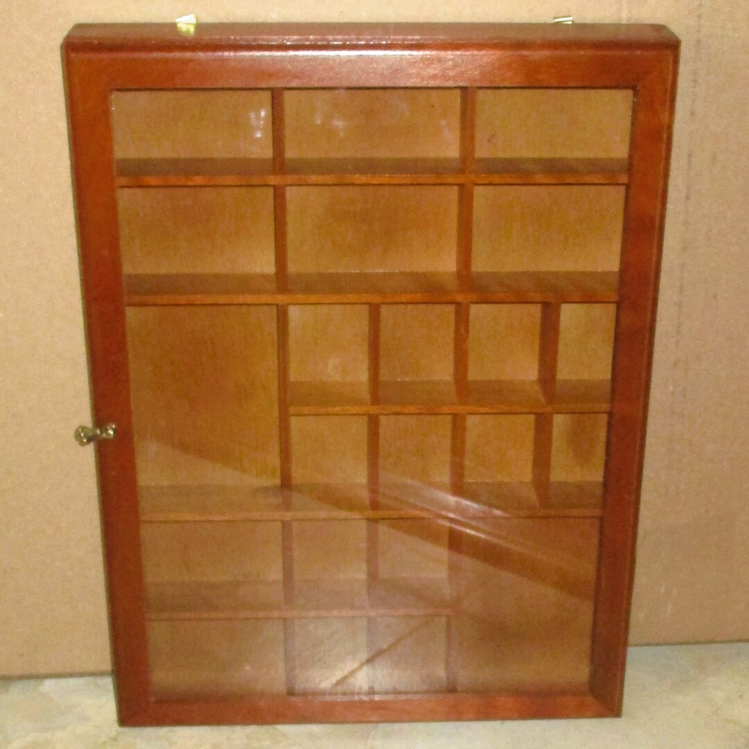 Curio Wooden Shadow Box Glass Door 22 Slots Thimble Trinket Etsy