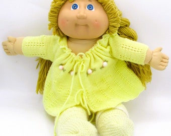 Vintage Cabbage Patch Niños Niña 1985 BLond Trenzas Ojos Azules HM2 Pañal Vestido