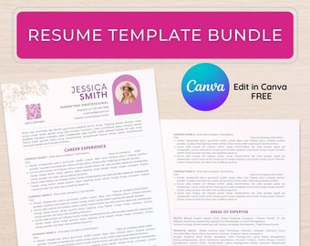 Professional & Modern Resume Template Bundle for Canva | Resume Design | CV Template | References Template | Instant Download | US Letter A4