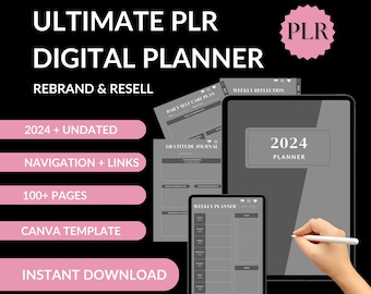 Planificador digital de reventa de PLR definitivo / 2024 + Sin fecha / Plantilla Canva / Obtenga ingresos pasivos con productos digitales con derechos de etiqueta privada