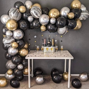 Schwarz und Gold Ballon Bogen / Schwarz und Silber Marmor Ballons / Neujahr Ballon Bogen / Graduierung Ballon Girlande / Geburtstag Ballon Girlande