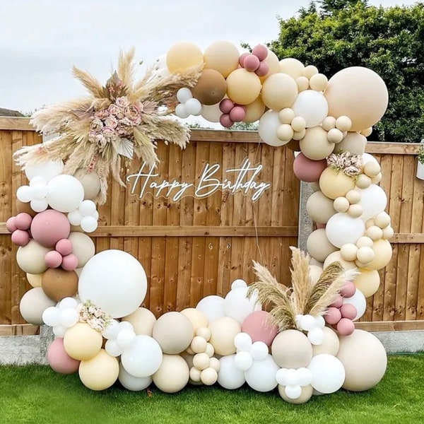 Rose gold and matte white balloon arch kit/ Brown, white, pink balloon garland/ Baby shower celebration/ Gender reveal/ Birthday party