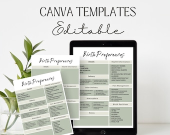 Editable Visual Birth Plan Template, Natural Birthing (Canva, Printable)