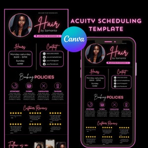 Hair Stylist Acuity Scheduling Template Hair Stylist Branding Hair Stylist Website, Canva Templates, Black and Pink Acuity booking site