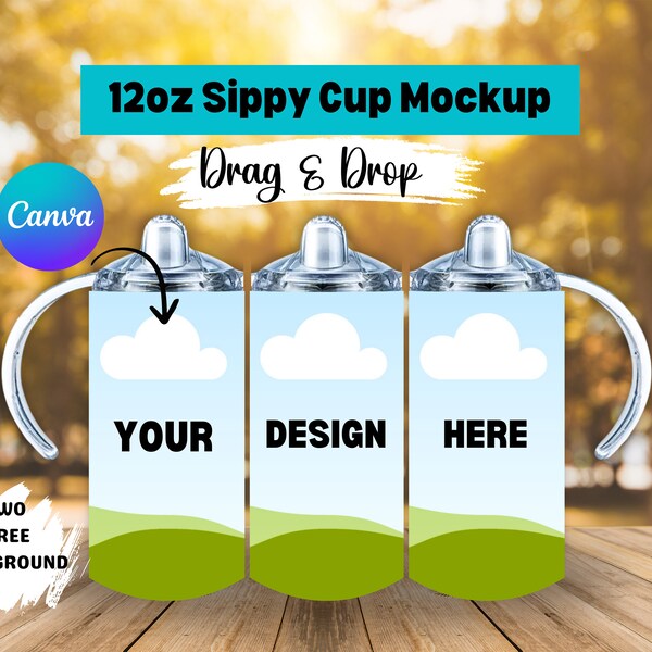 12oz Sippy Cup CANVA Mockup Template Editable canva template sublimation 12oz sippy cup mock tumbler mockup