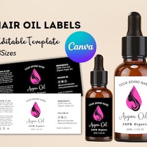 Dropper Bottle Label CANVA Editable Template Printable Oil Bottle Sticker Hair product labels Wrap Around essential oil Label cosmetic bottl