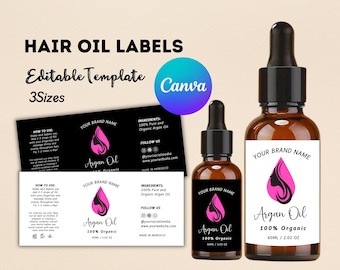 Plantilla de etiqueta para frasco gotero / Etiquetas editables de Canva para cabello y aceites