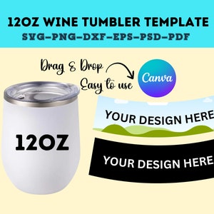 12oz wine tumbler template,sublimation Wine Tumbler template Svg For Cricut & Silhouette, editable Canva Template Tumbler wrap 12 oz design