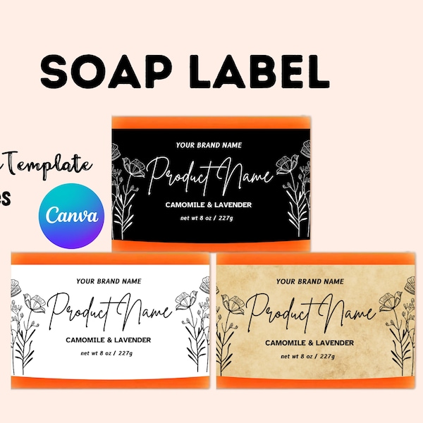 Soap Labels CANVA Editable Template Printable custom label design product labels Wrap Around cosmetic soap packaging soap label template