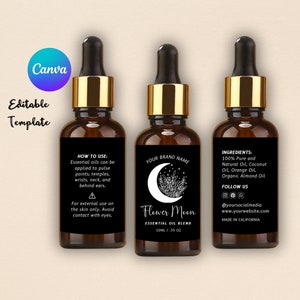 Dropper Bottle Label CANVA Editable Template Printable Oil Bottle ...
