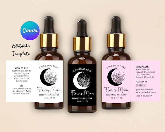 Dropper Bottle Label CANVA Editable Template Printable Oil Bottle Sticker 1oz 2oz 4oz Wrap Around Labels essential oil Label cosmetic bottle