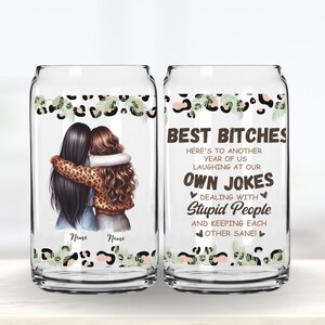 Gepersonaliseerde bestie 16oz glazen blikverpakking met luipaardprint (digitale download)