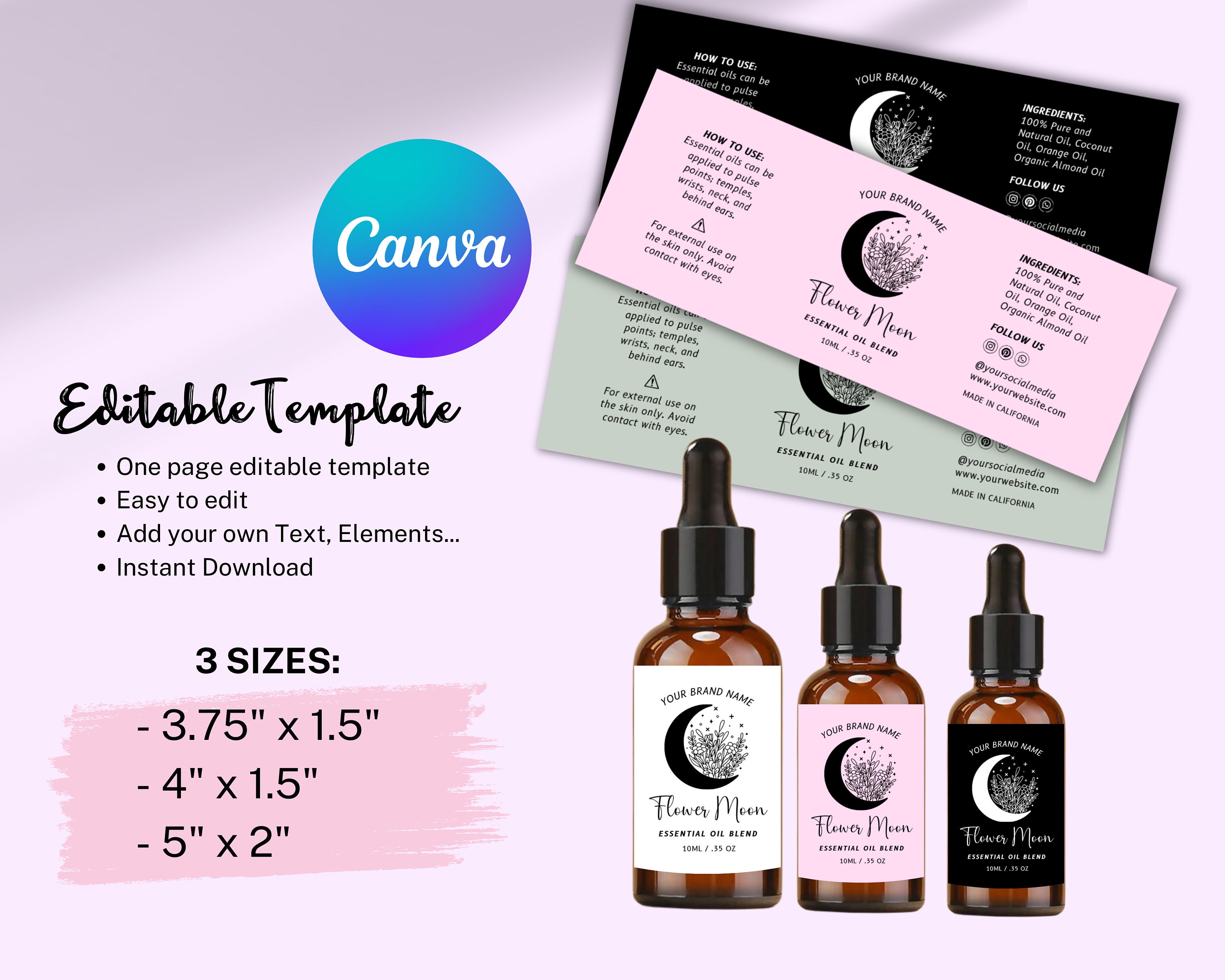 Dropper Bottle Label CANVA Editable Template Printable Oil Bottle ...