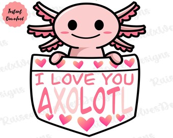 Jag älskar dig mycket PNG | Alla hjärtans dag Axolotl digital clipart | Söt Axolotl PNG direktnedladdning