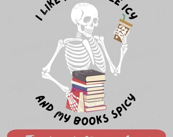 Me gusta mi café helado y mis libros picante PNG / Book Lover Digital Clipart / Skeleton Reader PNG Descarga instantánea