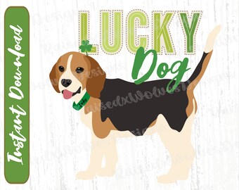 Lucky Dog PNG / St Patrick's Day Dog Digital Clipart / Beagle Mom PNG Descarga instantánea