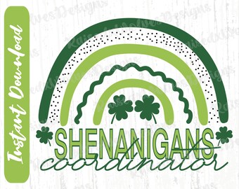 Shenanigans Coordinador PNG / St Patricks Day Digital Clipart / Green Rainbow PNG Instant Download / Shirt Sublimation