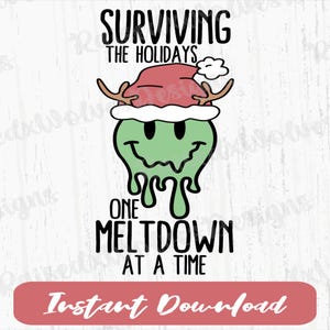 Sobrevivendo aos feriados, um colapso de cada vez PNG | Clipart digital engraçado de Natal | Santa Smiley Face PNG Download instantâneo