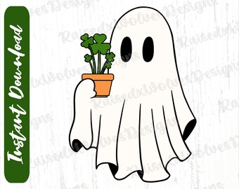 Shamrock Ghost Png / St Patricks Day Digital Clipart / Spooky Plants PNG Descarga instantánea
