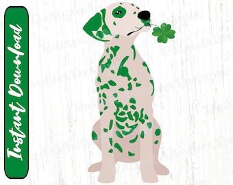 Green Spots Dalmatian PNG / St Patricks Day Dog Digital Clipart / Shamrock Dog PNG Instant Download