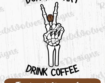 Esqueleto de café espeluznante con símbolo de la paz PNG / Imágenes prediseñadas de Halloween (Descarga digital)