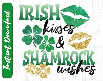 Irish Wishes And Shamrock Kisses PNG / St Patrick's Day Digital Clipart / St Patty's PNG Instant Download