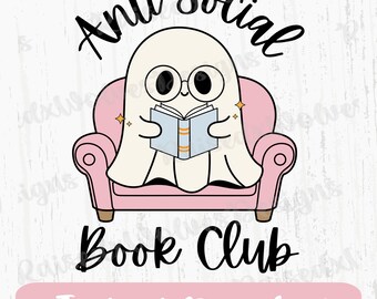 Anti Social Book Club PNG / Nerdy Ghost Digital Clipart / Bookish PNG Descarga instantánea