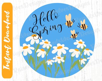 Hola Primavera PNG / Margarita y Abejas Digital Clipart / Primavera PNG Descarga Instantánea