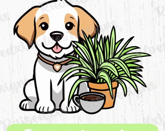 Perros Café y Plantas PNG / Dog Lover Digital Clipart / Plant Mom PNG Descarga Instantánea