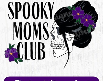 Club de Mamás Espeluznantes PNG / Clipart Digital de Halloween / Calavera de Flor PNG Descarga Instantánea