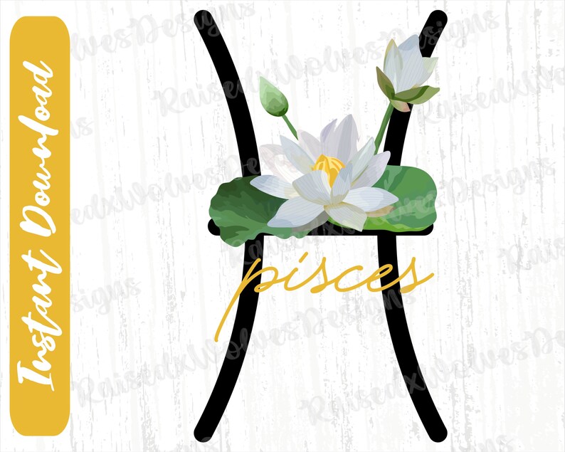 Pisces Flower PNG Zodiac Digital Clipart Astrology Sign PNG Instant
