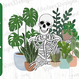Süchtig nach Pflanzen PNG | Pflanzenliebhaber Digital Clipart | Skelett Pflanzensüchtiger PNG Sofort Download