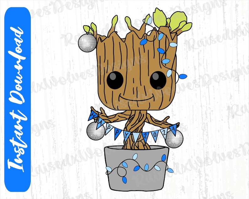 New Years Baby Groot PNG Happy 2025 Groot Digital Clipart NYE PNG