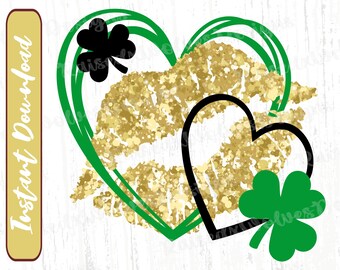 Shamrock Kiss PNG / St Patricks Day Digital Clipart / Hearts and Shamrocks PNG Descarga instantánea