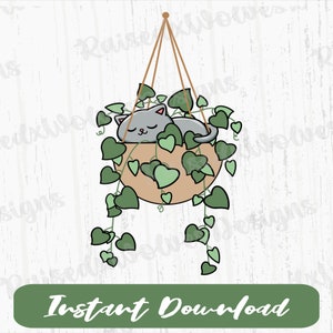 Katzenpflanze PNG | Süße Tiere Digital Clipart | Hängende Pflanze PNG Sofort Download
