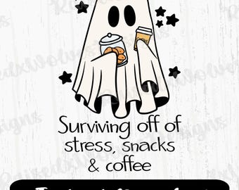 PNG de fantasma espeluznante / Snacks y café para sobrevivir al estrés (Descarga digital)