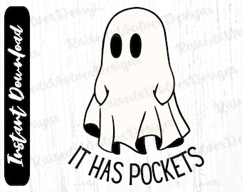 Tiene bolsillos PNG / Bolsillos Fantasma Digital Clipart / Divertido Halloween Fantasma PNG Descarga instantánea
