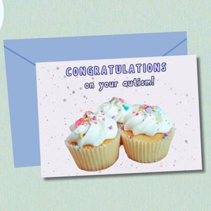 Congratulazioni per la tua carta sull'autismo! Cupcake luminoso carta digitale sull'autismo, carta sulla neurodiversità, congratulazioni per l'autismo! festeggia l'autismo
