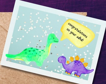 Grattis till ADHD-kort med dinosauriemotiv (digital nedladdning)