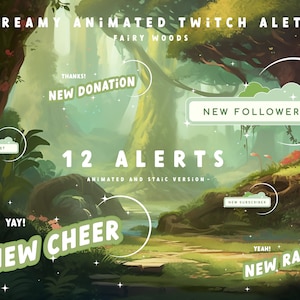 Cozy Twitch Alerts Package Animated - FAIRY woods - Twitch Overlay Cute Twitch Overlay Cozy Alert Box