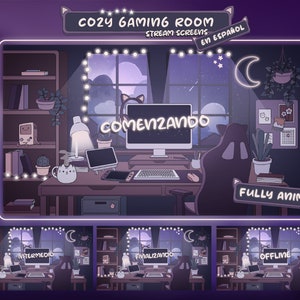 Spanish Animated Cozy Gaming Room Stream Screens - Twitch Overlay en Español
