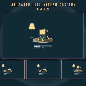 Animated LOFI Stream Package - Nighttime Screens - cozy twitch overlay dark stream theme cute twitch overlay